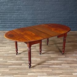 Antique American Farmhouse Maple Drop-Leaf Extension Dining Table w/ Turned Legs, c.1920's - Delivery Available 