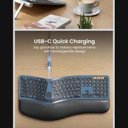 protoarc backlit bluetooth ergonomic keyboard, EKM01 plus full size wireless split keyboard with dual bluetooth and usb, cushion wrist rest, recharge