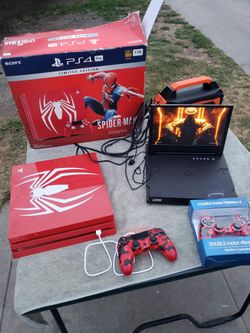 PS4 Pro Spider Man EDITION is $600 to $2000! Alone. I have box no $500! G story Monitor that is extra. Looking to Trade for Iphone max Pro s25 ultra s