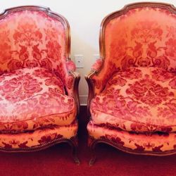 Pair of Early 20TH Century Louis XV Style  Bergeres Chairs