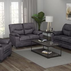 Brand New 2PC Charcoal Sofa and Loveseat Set