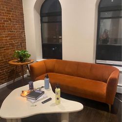 Midcentury Modern Velvet Burnt Orange Couch 81"