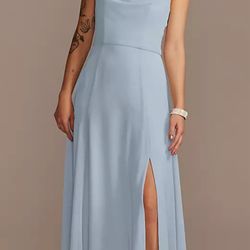 David's bridal Cowl Neck - Dusty Blue Bridesmaid Dress 