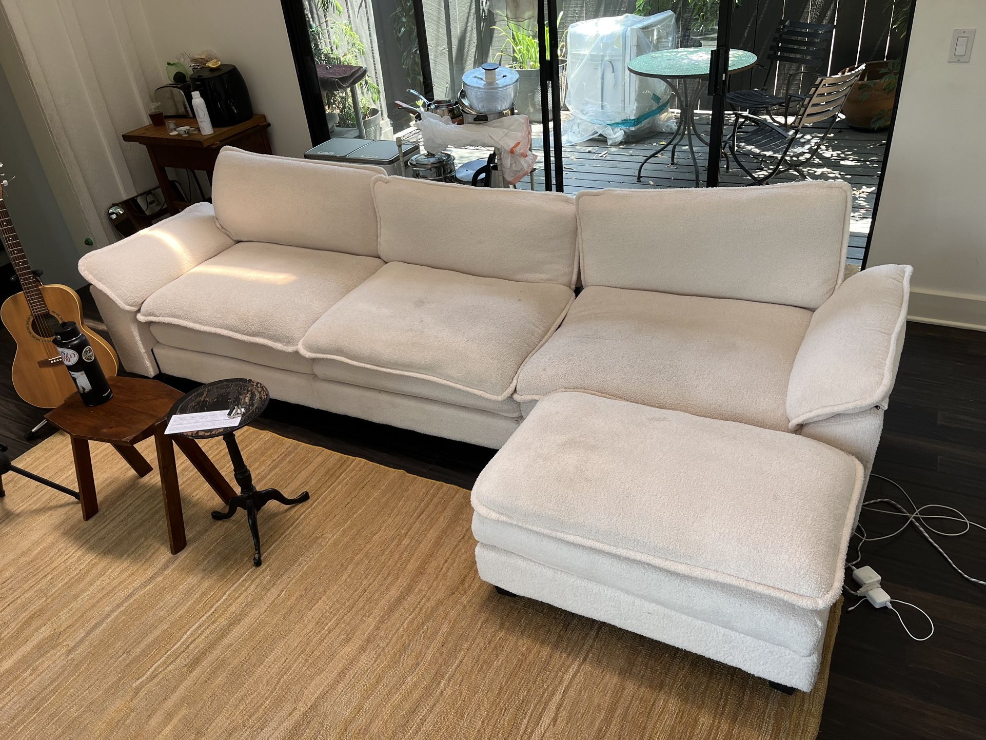 White boucle Sofa And Ottoman