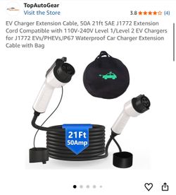 EV Charger Extension Cable, 50A 21ft SAE J1772 Extension Cord Compatible with 110V-240V Level 1/Level 2 EV Chargers for J1772 EVs/PHEVs,IP67 Waterproo