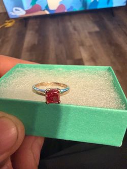 Silver Solitaire Ring with Red Square cut diamond
