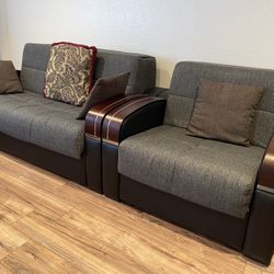 Gray Sofas & Armchair with Pillows