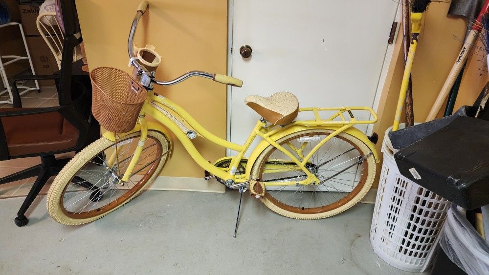 Beach Cruiser Bike With Basket Yellow Bike Basket Classic Cruiser