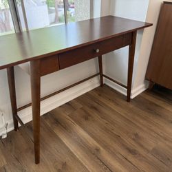 Mid Century Modern Wood Writing Desk Console Table with Drawer