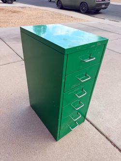 Green Metal Six Drawer Small Storage Cabinet (LxWxH: 16” x 11” x 26”)