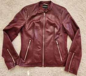 Express Burgundy Faux Leather Moto Jacket size L