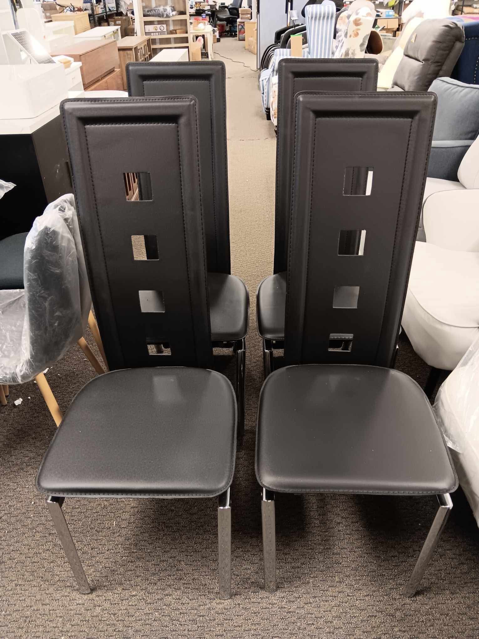 【Set of 4】Set of 4 PU Leather Dining Chairs, Modern Dining Set Sturdy Steel Frame Comfortable Backrest, Black Cushions Sleek Electroplated Legs Dining