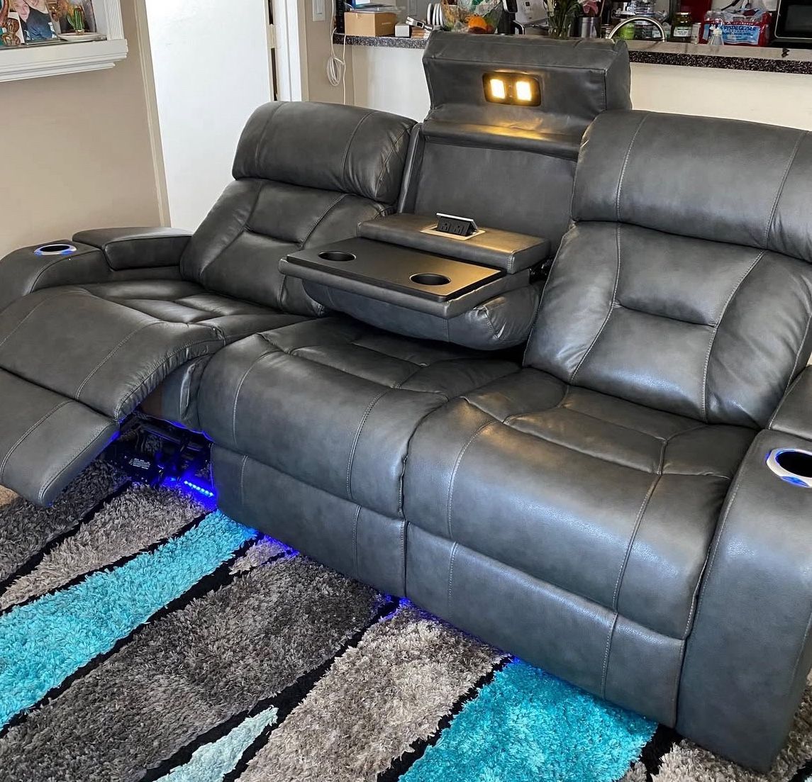 Power reclining sofa with theater Seats and Mobile Charge Ports