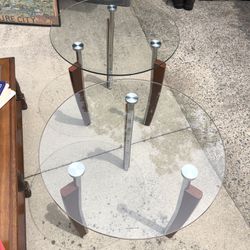 Pair of 24x24x24” Round Glass and Wood Side Tables - Compare @ $175+