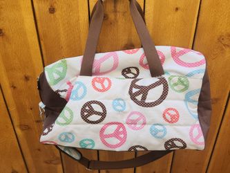 Pottery Barn Peace Teen Travel Large Duffle Bag White Brown Multicolor Mono CSJ