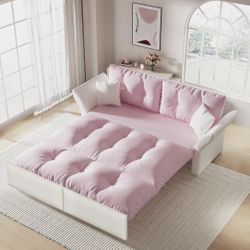 74.8" Folding Convertible Sofa Bed, 3 in 1 Velvet Loveseat Bed with 2 Soft Pillows, Modern Folding Sofa Bed for Living Room