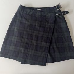 Small John Galt - Women’s Mini Skirt High Waist Dark Green Plaid A Line Wrap  