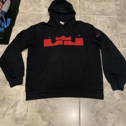 Nike Lebron James Logo Hoodie Sweatshirt Pullover Black Red Mens Large