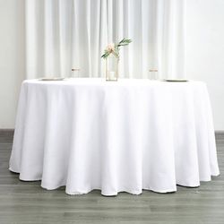 132" White Polyester Round Tablecloth