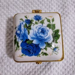 Evenchae Miniature Box: Porcelain with Hinged Lid for Jewelry, Trinkets, Mementos, Keepsakes (Dark Blue, Retro)


