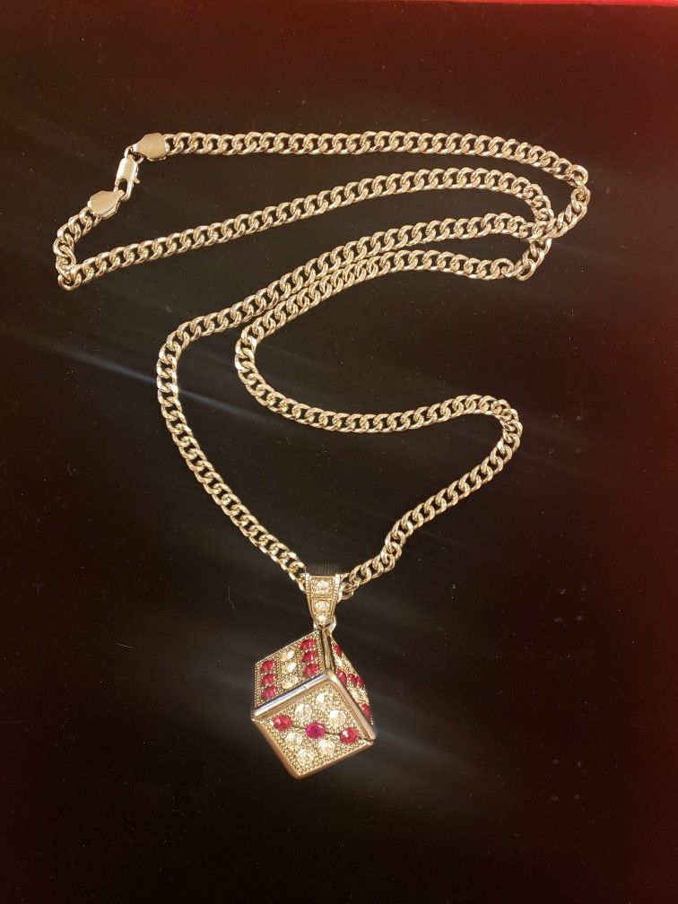 IceCrush Silver Cz/Die CHARM w/19" Chain Sterling SILVER