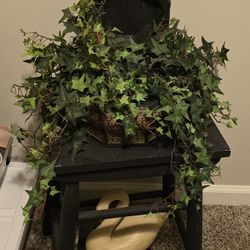 Distressed Black stool With Plant And Duck