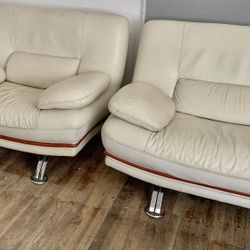 White Leather Sofa and Chair