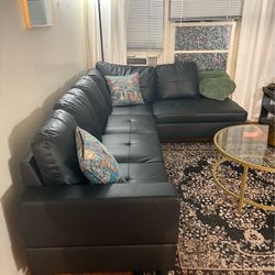 Black Faux Leather Sectional Couch – 6 Months Old