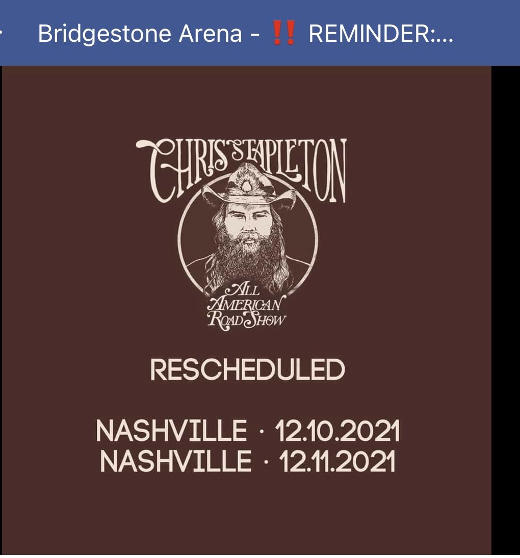 CHRIS STAPLETON Concert 12/11 Bridgestone Arena, Nashville TN