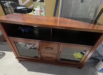 Wood TV Stand with Glass Doors and Drawers