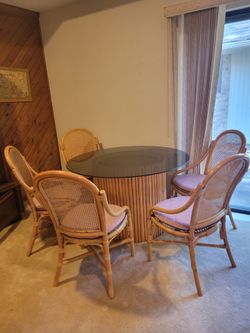 Rattan and bambo table with 5 chairs