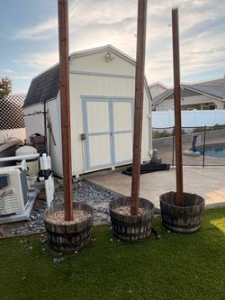 Post/cement Rustic Wood Half Barrel Planters Set of 3