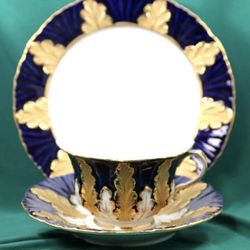 Vintage Meissen Cobalt Blue Acanthus Leave Mocha Cup with Saucer & Dessert Plate