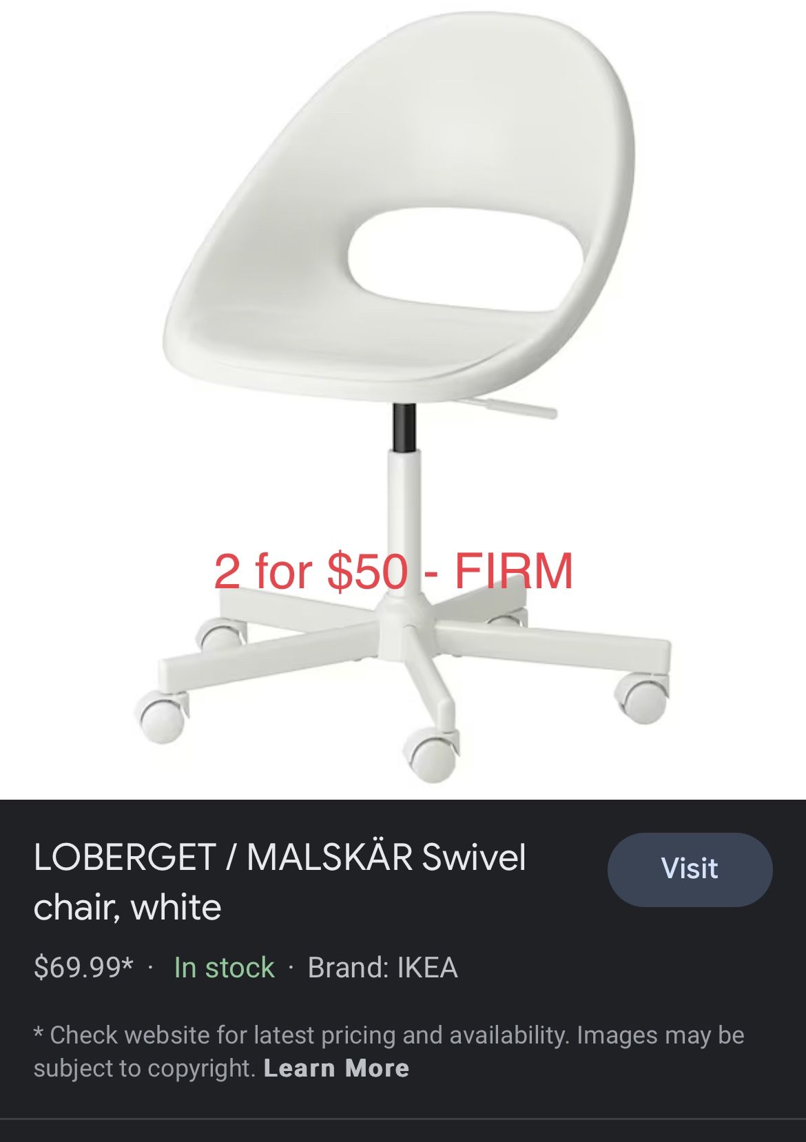 IKEA Swivel Desk Office chair, white- SET OF TWO $50