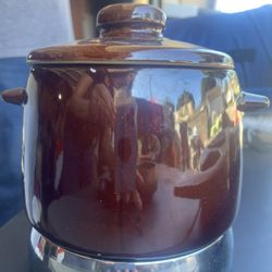 West Bend Vintage Brown Ceramic Bean Pot