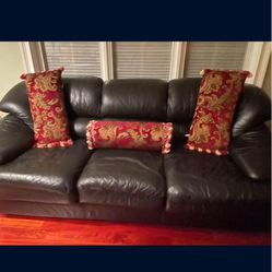 Black Leather Sofa  W/pillows NEW