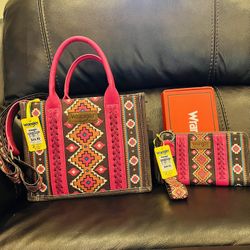 Wrangler Southwestern Aztec Print Canvas Tote Crossbody Bag Hot Pink