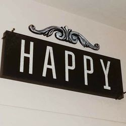 X2 BLACK WHITE METAL INSPIRATIONAL HAPPY QUOTE SIGN PLAQUE PICTURE WALL ART DECOR WROUGHT CAST IRON OVER DOOR SCROLL