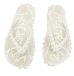 Christian Louboutin Loubi Flip Spikes Rubber Flip Flops Sandals Off White EU 36