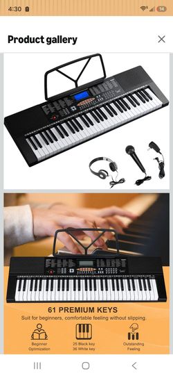 GLARRY 61-Key Portable Electronic Piano Keyboard w/LCD Screen, Microphone, Headphones, Sheet Stand, Power Supply, 3 Teaching Modes, Built-In Speakers,