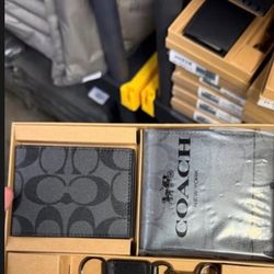 Coach Men's Gift Set - Signature Canvas Wallet, Card Case & Keychain