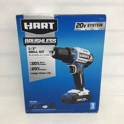 BRAND NEW Hart HPDD25B 20- Volt Cordless Brushless 1/2- Inch Drill/Driver Kit 