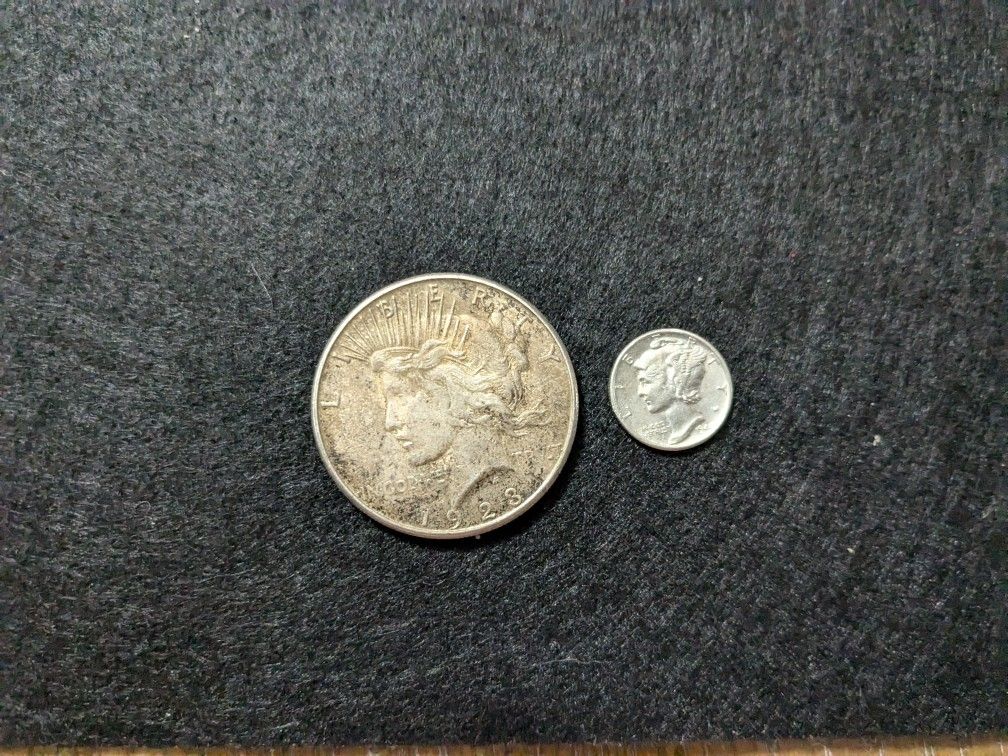 1923s Peace Dollar And High Grade Mercury Dime 