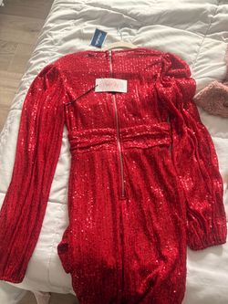 Crystal Sky Red Sequin Long Sleeve Mini Dress