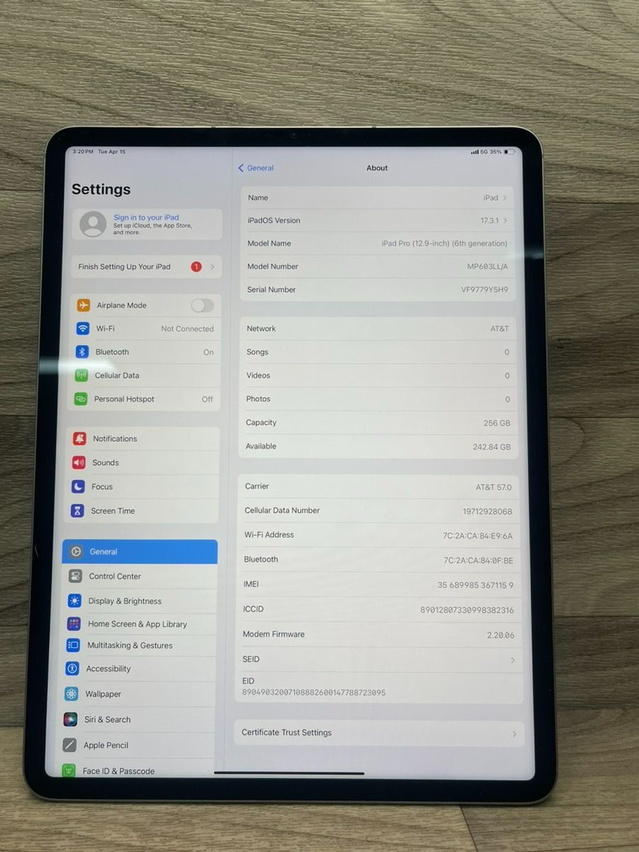 IPAD PRO 12.9" 6TH 256GB UNLOCKED