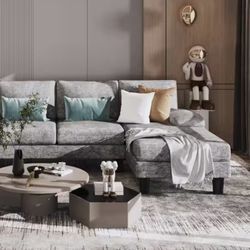 L-Shaped Modern Sofa in Florid Gray with Chaise   