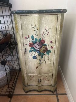 Antique Hand-Painted Floral Wood Cabinet