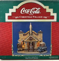 Coca Cola Christmas Village Light Up Gas Station