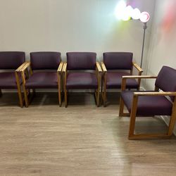 Set of 5 Purple Office Chairs — Good Condition