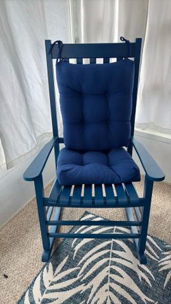 Two blue rocking chairs